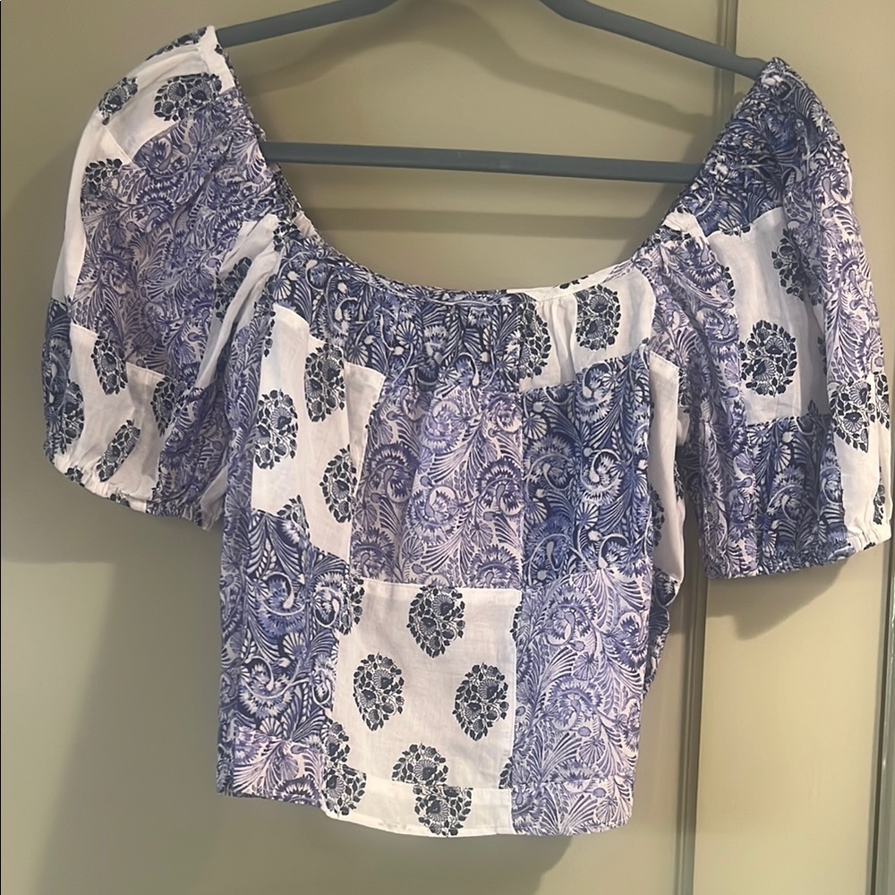 J.Crew Blue and White Women's Crop Top